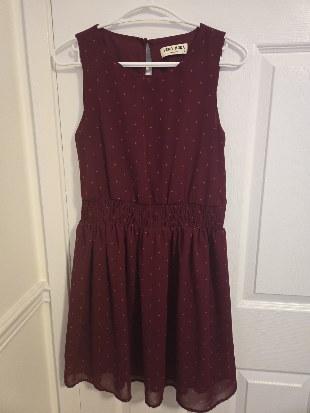 Vero Moda Sleeveless Burgundy Dot Fit & Flare Dress